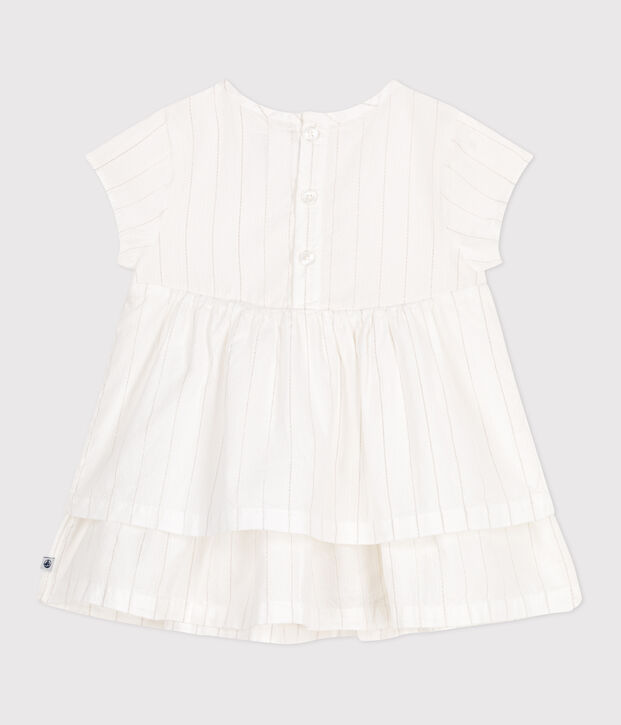 Vestido de ceremonia de manga corta de algod&oacute;n ligero para beb&eacute; blanco/gris