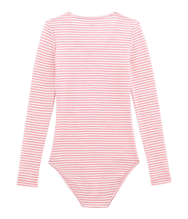 Body de algod&oacute;n y lana para mujer rosa/blanco