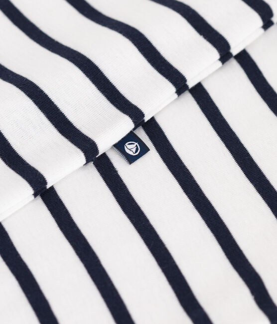 Pelele de algodón de manga corta a rayas con cuello en contraste para bebé blanco MARSHMALLOW/azul SMOKING