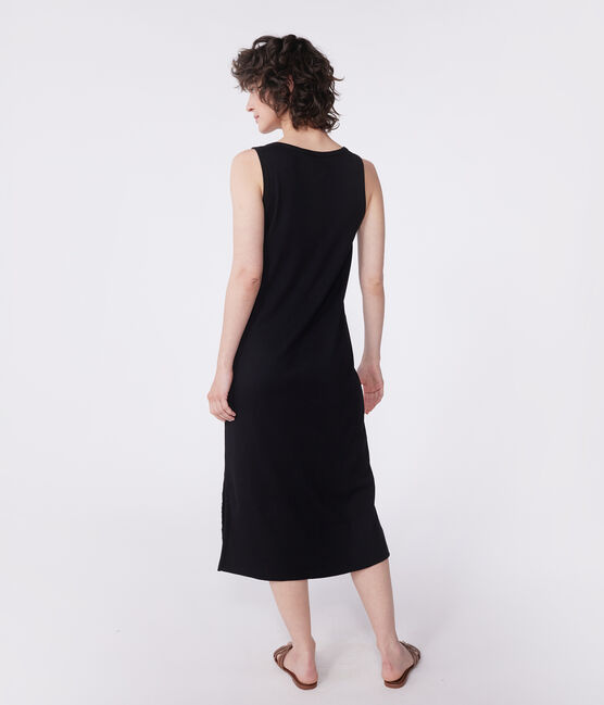 Vestido largo tipo camiseta sin mangas de algodón para mujer negro BLACK