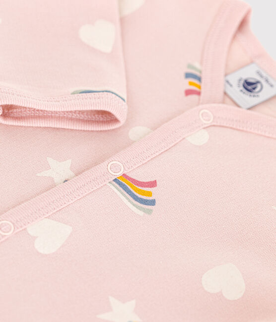 Pijama de felpa cepillada con estampado de estrellas y corazones para bebé rosa SALINE/blanco MULTICO