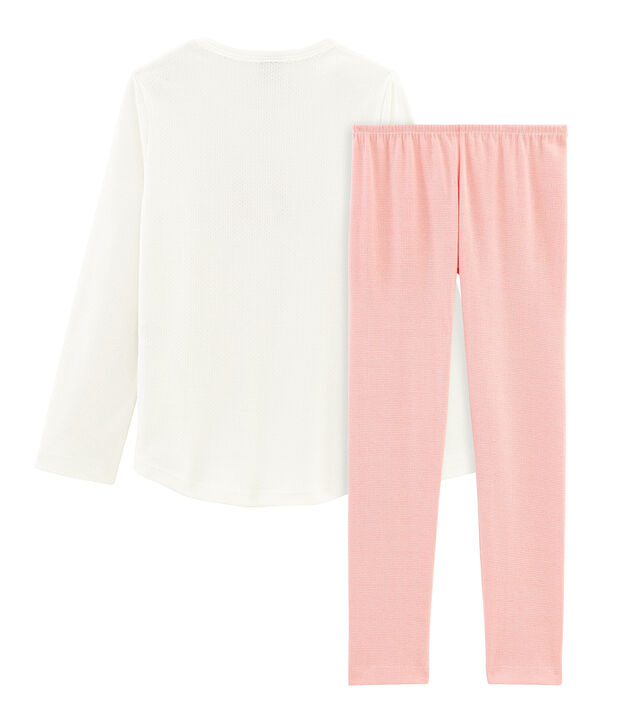 Pijama de punto para ni&ntilde;a blanco/rosa