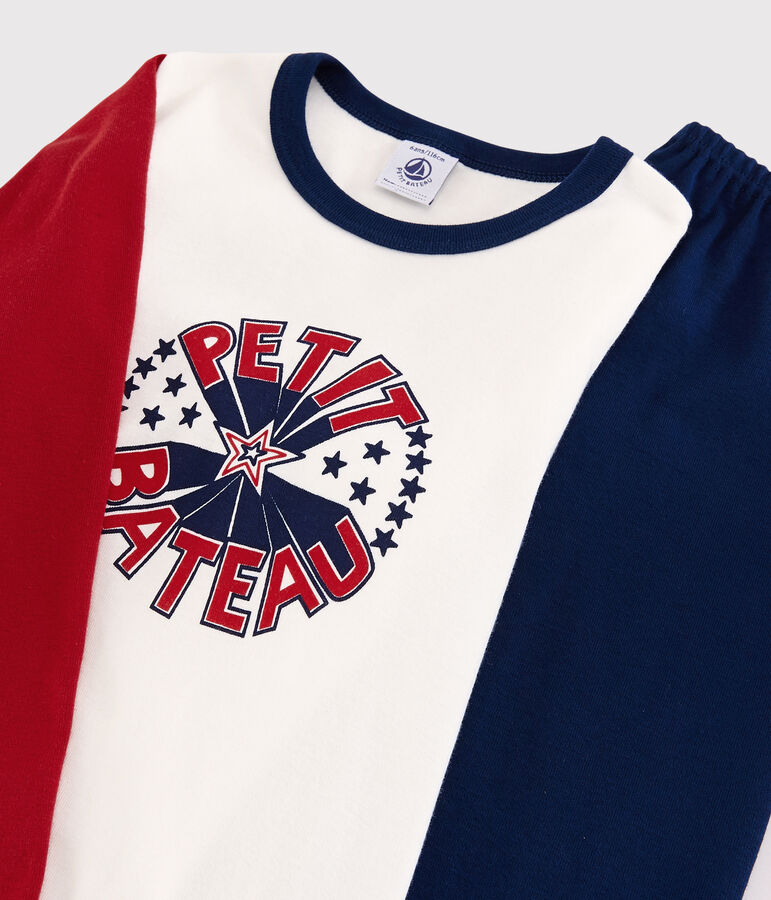 Pijama de algod&oacute;n de ni&ntilde;o azul MEDIEVAL/blanco MULTICO