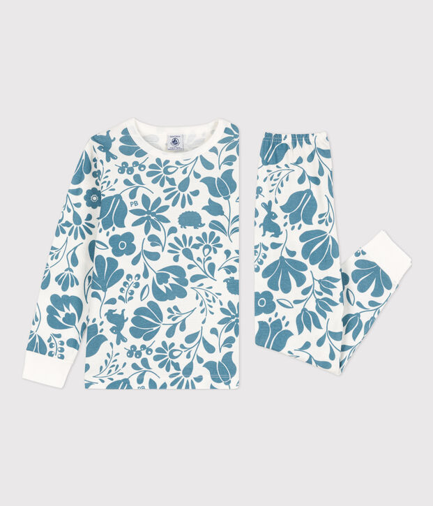 Pijama de algod&oacute;n para ni&ntilde;o/ni&ntilde;a blanco/azul