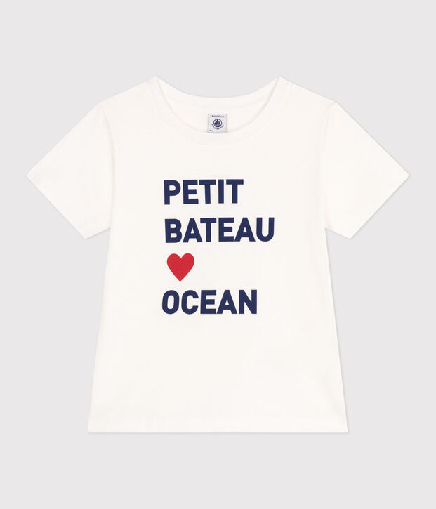 Camiseta infantil unisex de manga corta de algod&oacute;n con estampado blanco