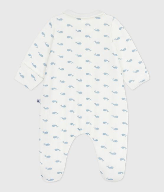 Pijama infantil de terciopelo con cuello estampado de ballenas MARSHMALLOW/ ADRIATIC
