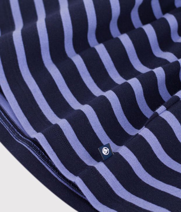 Vestido infantil de algod&oacute;n de manga larga a rayas azul/violeta