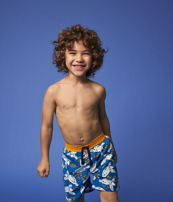 Short de baño reciclado de niño azul MYKONOS/crudo MULTICO