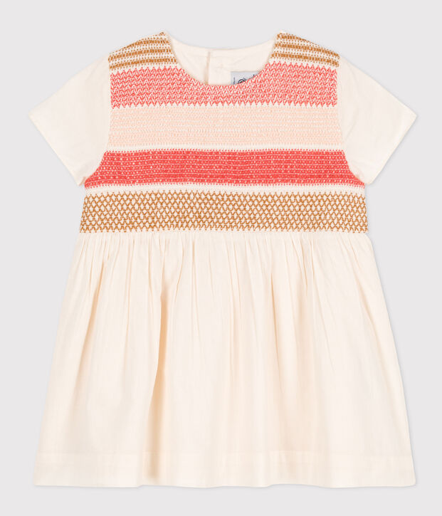 Vestido de manga corta con fruncidos para beb&eacute; crudo/multicolor
