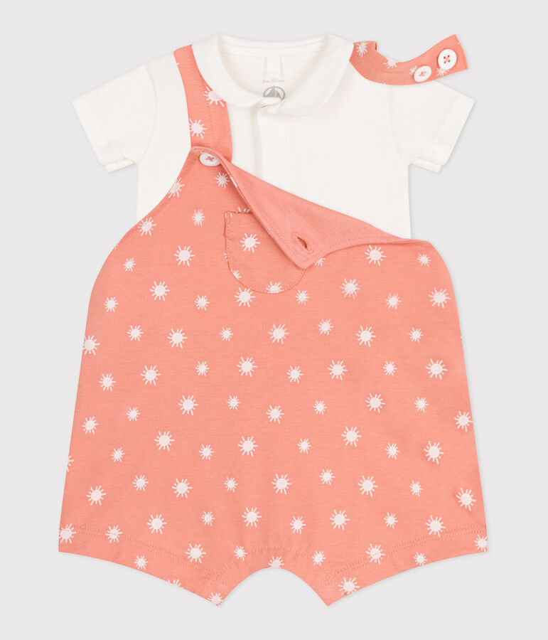 Conjunto de peto de algod&oacute;n con estampado de soles y body para reci&eacute;n nacido naranja/blanco