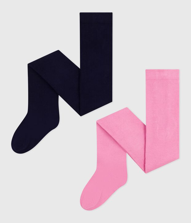 Juego de 2 pares de leotardos infantiles de punto de algod&oacute;n rosa/azul