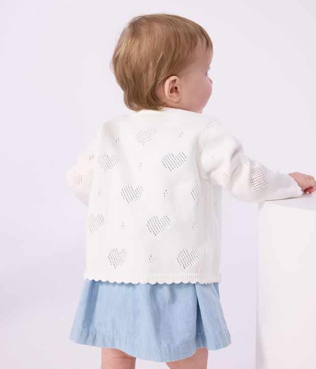 C&aacute;rdigan de algod&oacute;n con estampado de corazones para beb&eacute; blanco