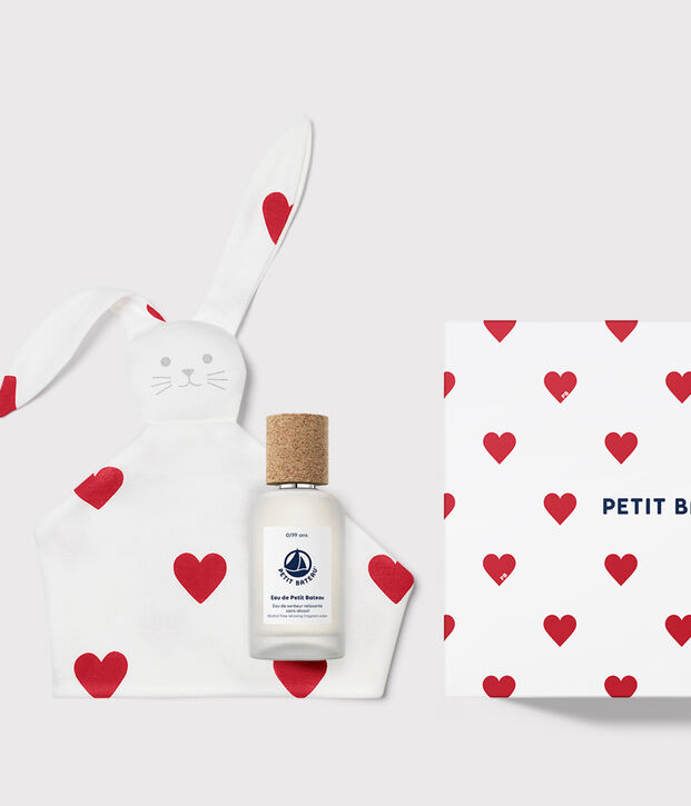 Caja regalo perfume beb&eacute; 50ml y peluche coraz&oacute;n blanco/blanco