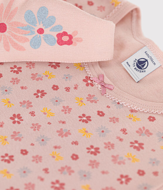 Camisón infantil y su diadema de algodón con motivo de flores rosa SALINE/blanco MULTICO