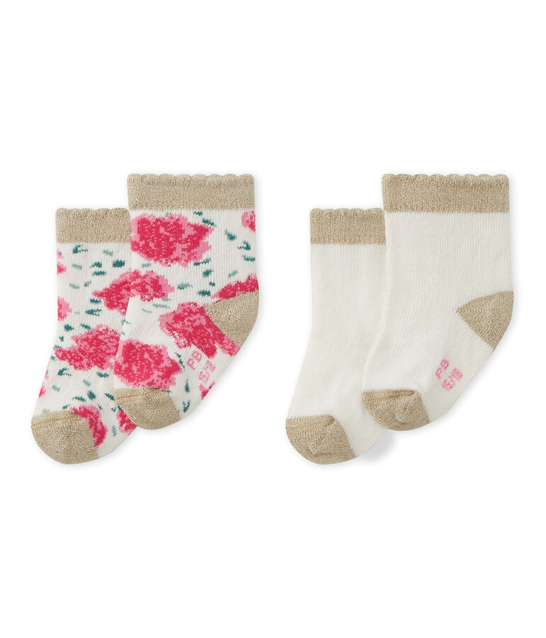 Lote de 2 pares de calcetines beb&eacute; ni&ntilde;a blanco