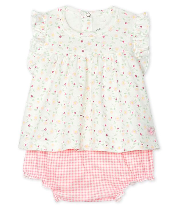 Conjunto 2 piezas para beb&eacute; ni&ntilde;a blanco/multicolor
