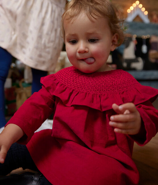 Vestido de terciopelo de manga larga para bebé rojo CORRIDA