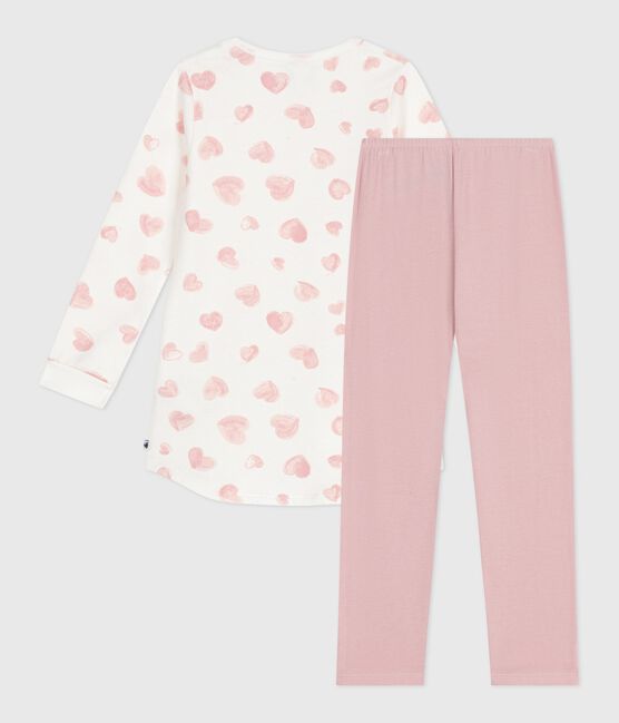 Camisón y leggings infantiles de felpa con estampado de corazones rosa JOLI/blanco MULTICO
