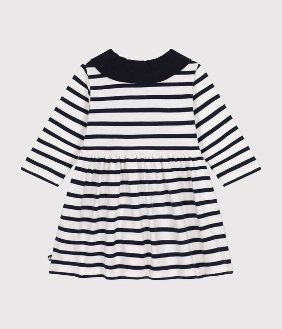 Vestido de manga larga de punto jersey grueso de bebé blanco MARSHMALLOW/azul SMOKING