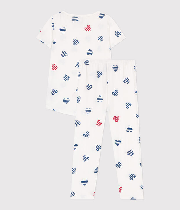 Pijama infantil de algod&oacute;n con flores blanco/rojo/multicolor