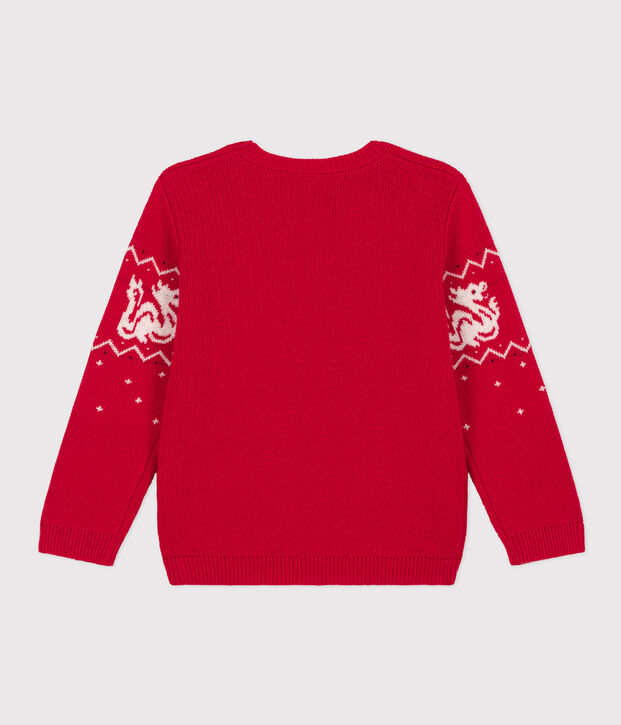 Jersey de lana y algod&oacute;n de ni&ntilde;o rojo/multicolor