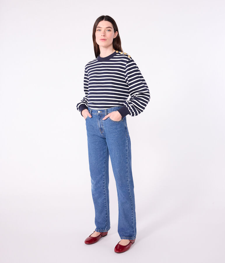 Marinera de algod&oacute;n para mujer azul/blanco