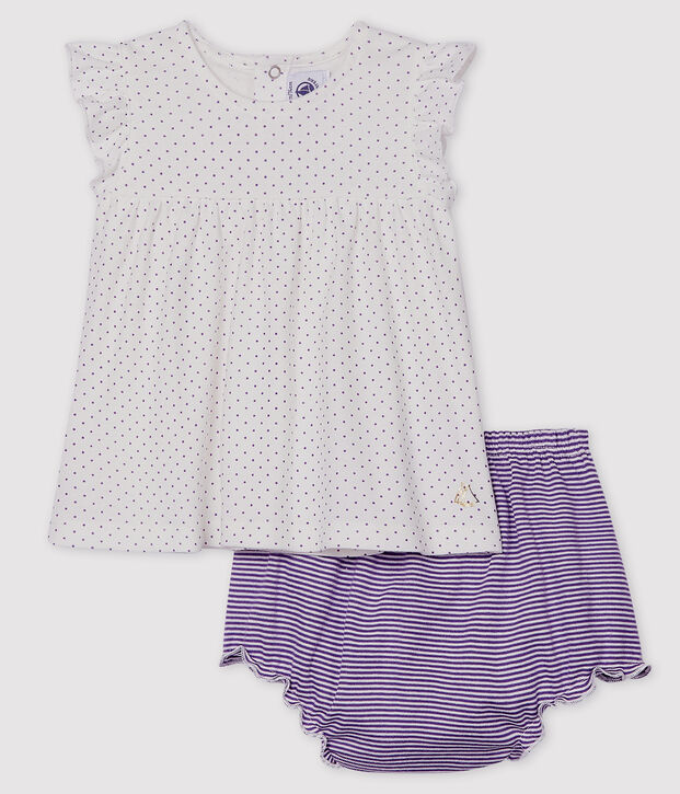 Conjunto de dos piezas para beb&eacute; ni&ntilde;a violeta/blanco