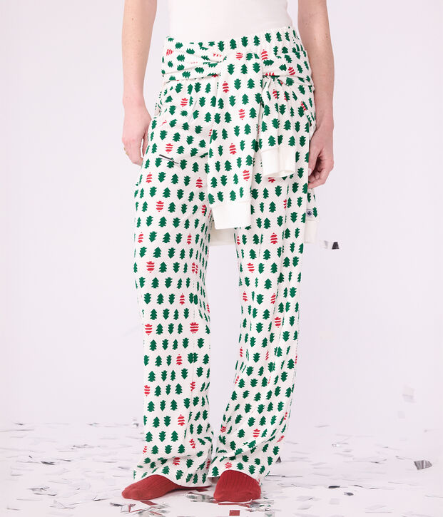Pijama de algod&oacute;n con estampado abetos para mujer blanco/multicolor