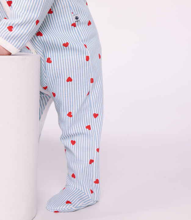 Pijama de algod&oacute;n con cuello y estampado de corazones para beb&eacute; blanco/multicolor