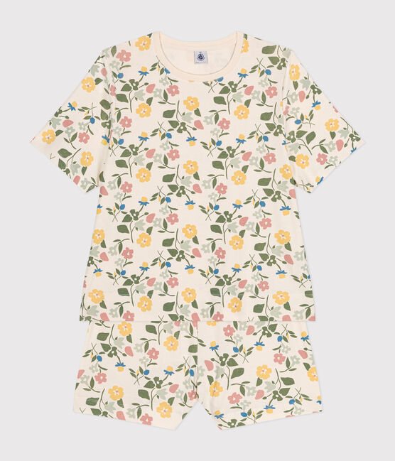 Pijama con pantalón corto y camiseta de algodón con motivo floral para mujer blanco AVALANCHE/ MULTICO