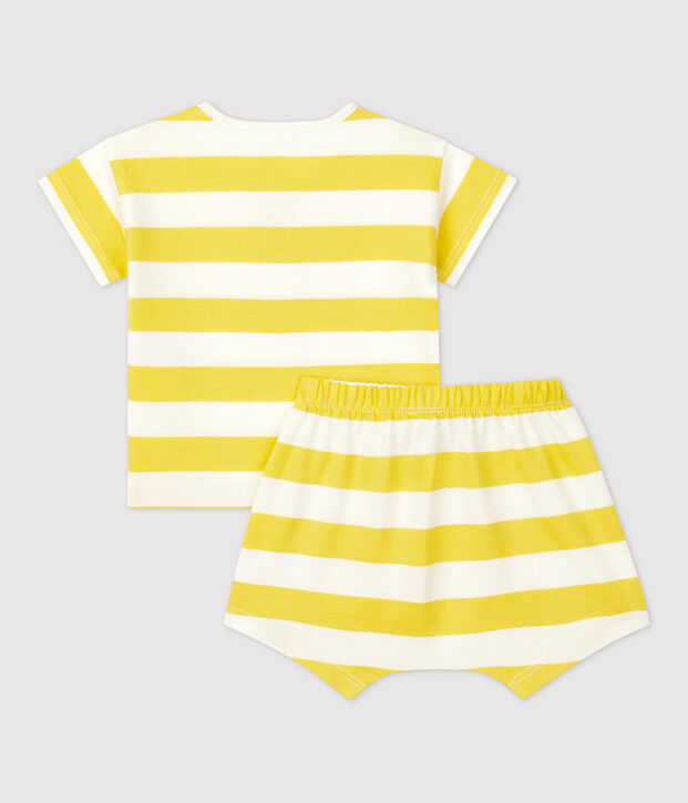 Conjunto de 2 piezas a rayas de jersey de beb&eacute; amarillo/blanco