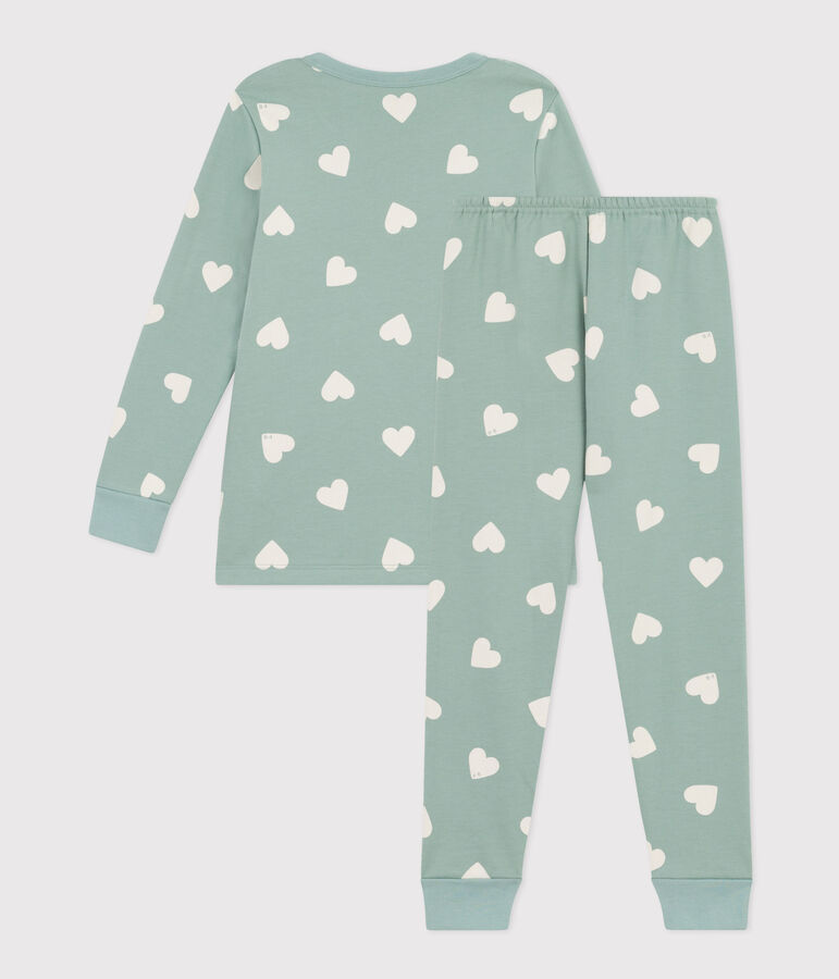 Pijama de felpa con coraz&oacute;n para ni&ntilde;o/ni&ntilde;a verde/crudo
