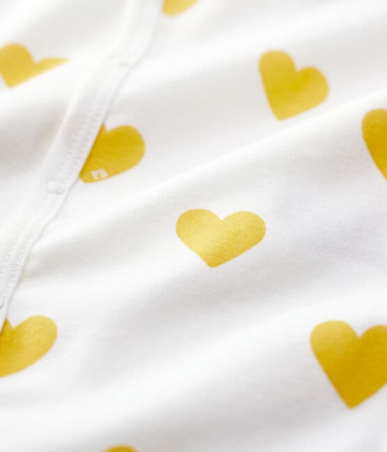 Pelele sin pies de bebé con corazones amarillos de algodón orgánico blanco MARSHMALLOW/blanco MULTICO
