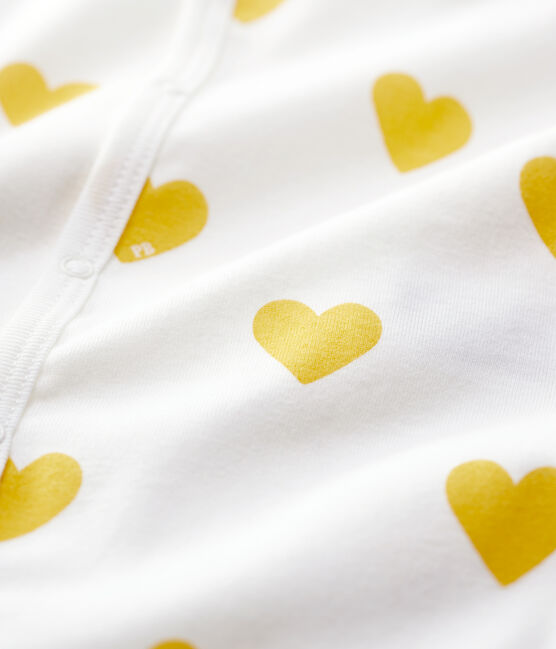 Pelele sin pies de bebé con corazones amarillos de algodón orgánico blanco MARSHMALLOW/blanco MULTICO