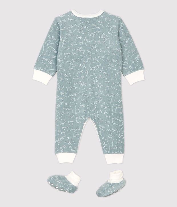 Conjunto de noche de beb&eacute; con estampado de ositos de rizo muy suave gris/blanco