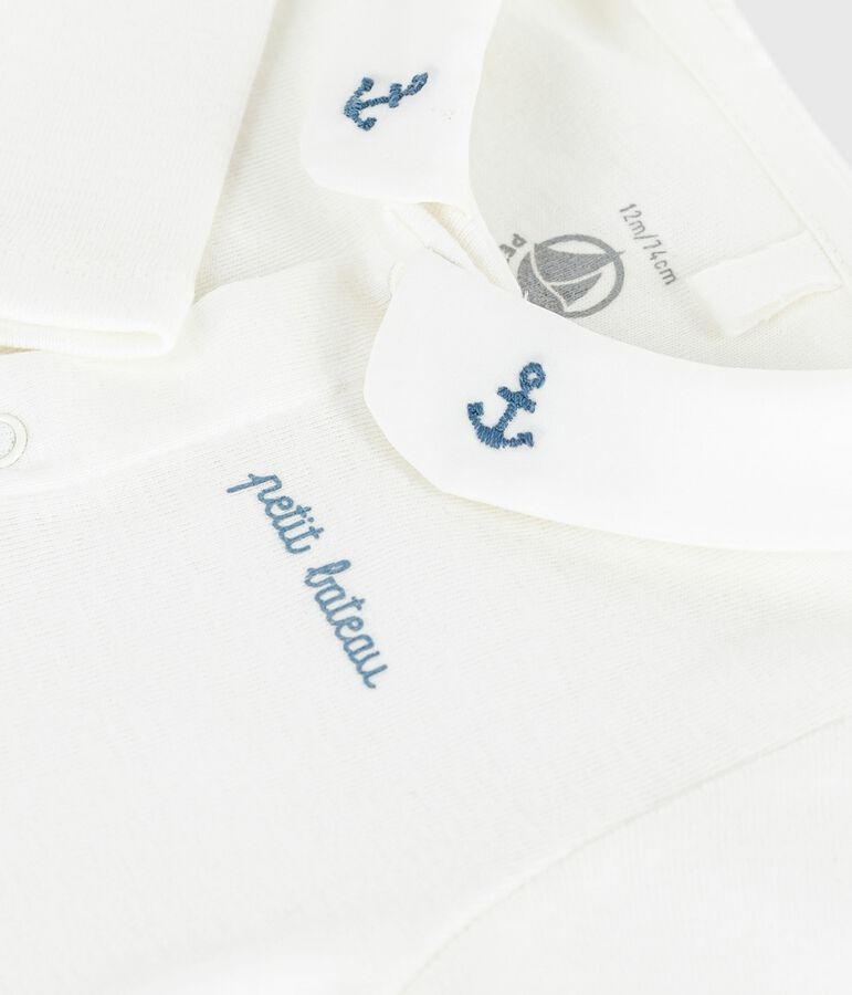 Body con cuello bordado y mensaje en el pecho para beb&eacute; blanco/azul