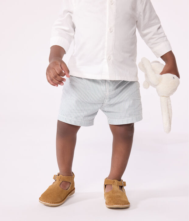 Shorts de seersucker a rayas para beb&eacute; blanco/verde