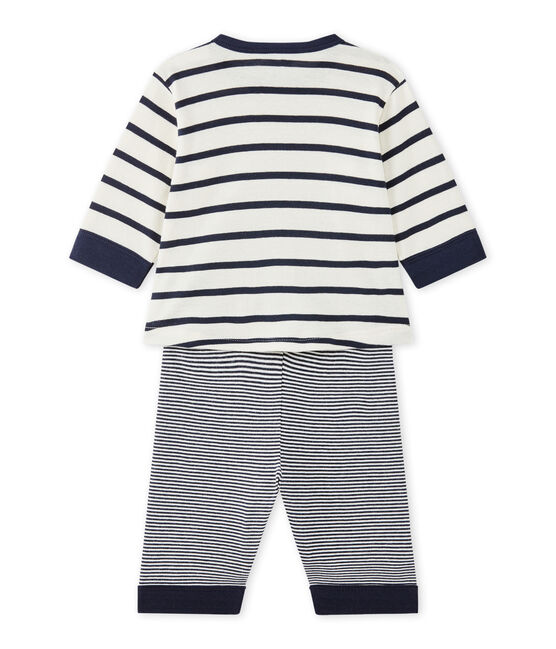 Pijama sin pies para bebé niño beige COQUILLE/azul SMOKING