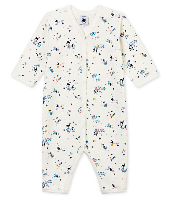 Pijama de bebé sin pies en punto suave para niña blanco MARSHMALLOW/blanco MULTICO