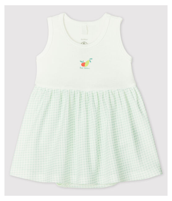 Vestido-body de vichy de bebé niña de algodón ecológico blanco MARSHMALLOW/azul HAITI
