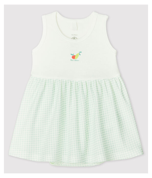 Vestido-body de vichy de beb&eacute; ni&ntilde;a de algod&oacute;n ecol&oacute;gico blanco/azul