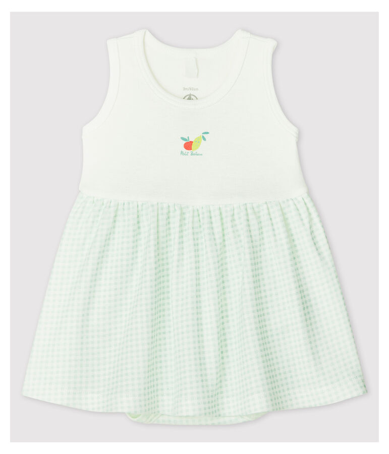 Vestido-body de vichy de beb&eacute; ni&ntilde;a de algod&oacute;n ecol&oacute;gico blanco/azul