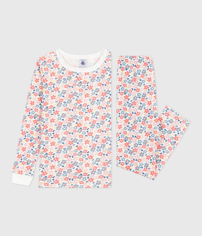 Pijama infantil de algod&oacute;n con pierna muy ajustada y estampado de flores blanco/multicolor