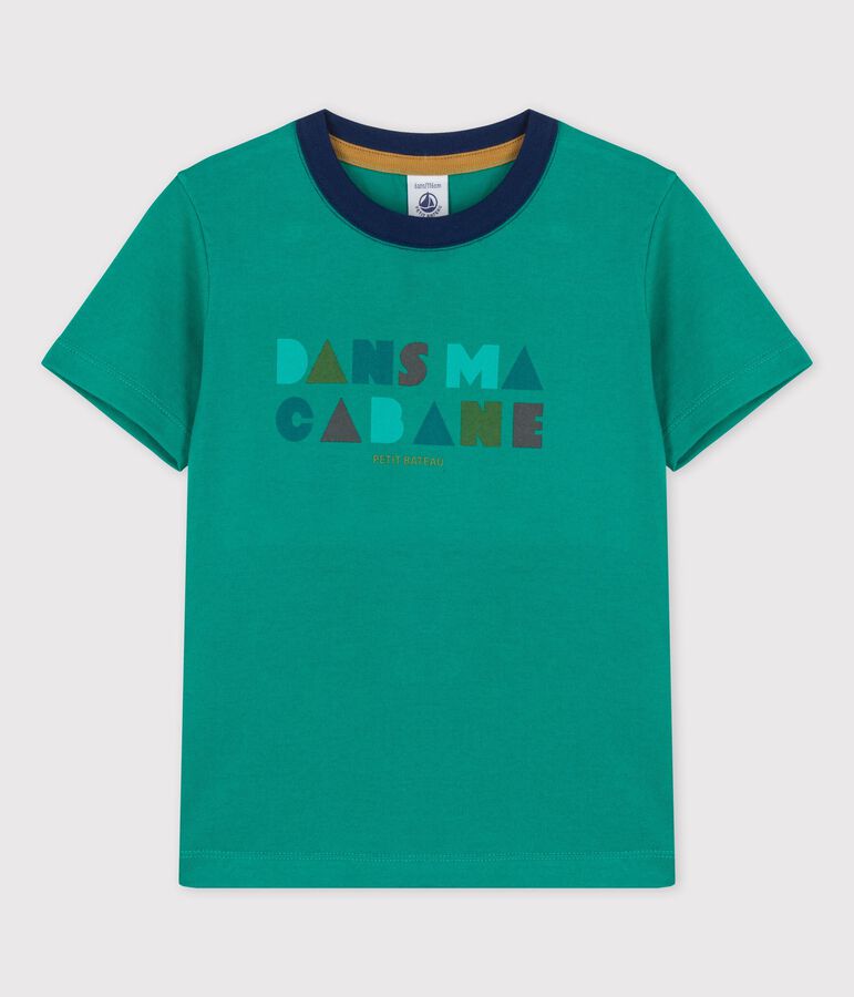Camiseta de manga corta de algod&oacute;n de ni&ntilde;o verde GAZON