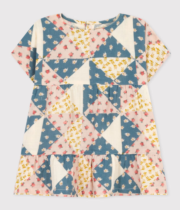 Vestido estampado de manga corta de gasa de algod&oacute;n para beb&eacute; crudo/multicolor