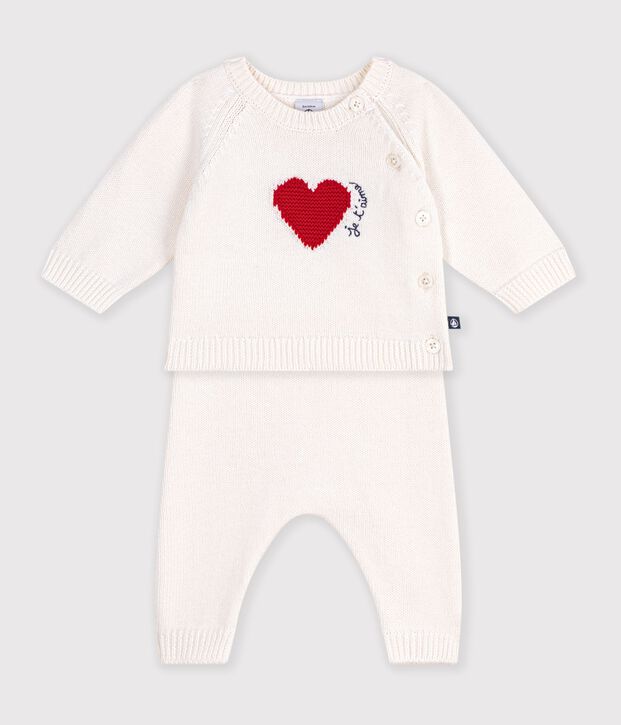 Conjunto de punto tricotado jacquard con coraz&oacute;n para beb&eacute; rojo/rojo