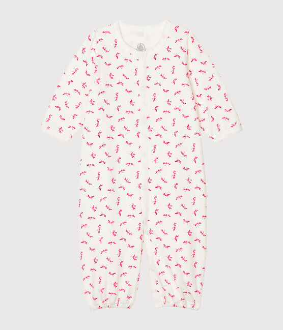 Mono-saco para bebé de punto blanco MARSHMALLOW/rosa GROSEILLER