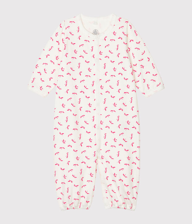 Mono-saco para beb&eacute; de punto blanco/rosa