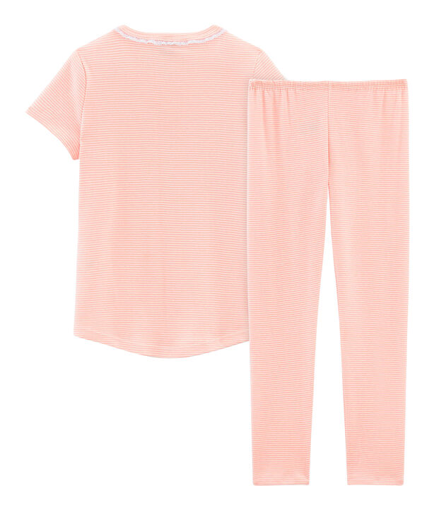 Pijama manga corta de punto para ni&ntilde;a rosa/blanco