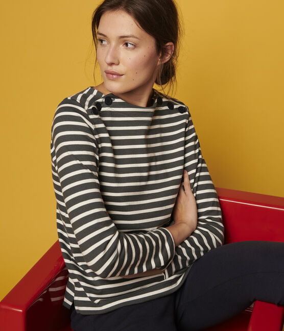 Camiseta de mujer gris ORAGE/blanco MARSHMALLOW